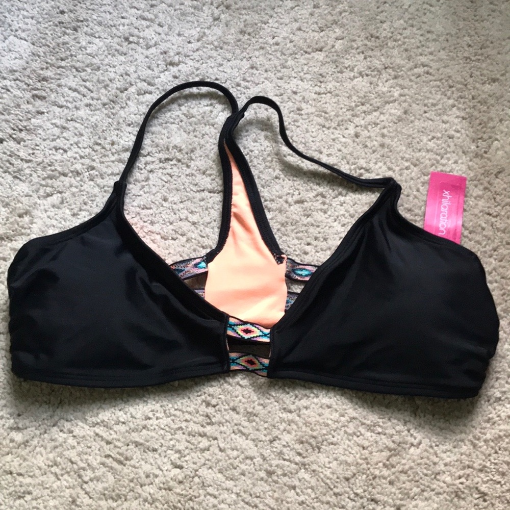 Black bikini top with colorful straps